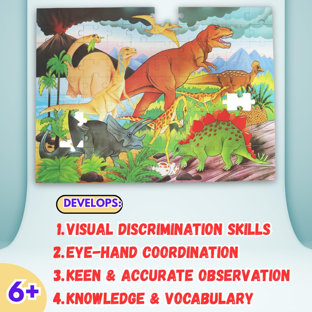 Creative's Kid Amazing Dinosaurs | Educational Jigsaw Puzzle | Enhance Fine Motor & Cognitive Skills | Develop Problem Solving Skills | Fun Learning Puzzle Game | 100 Piece Puzzles | Ages 6 & Up