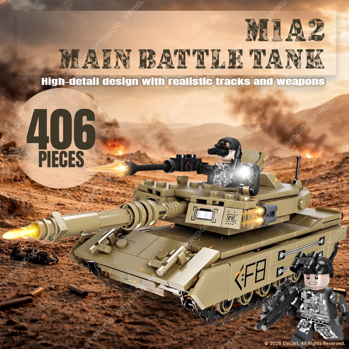 406 PCS Military M1A2 Main Battle Tank Building Block Set | Army Weapon Tank Model Brick Toy | Compatible Construction Bricks | Educational DIY Building Toy Gift for Kids Boys