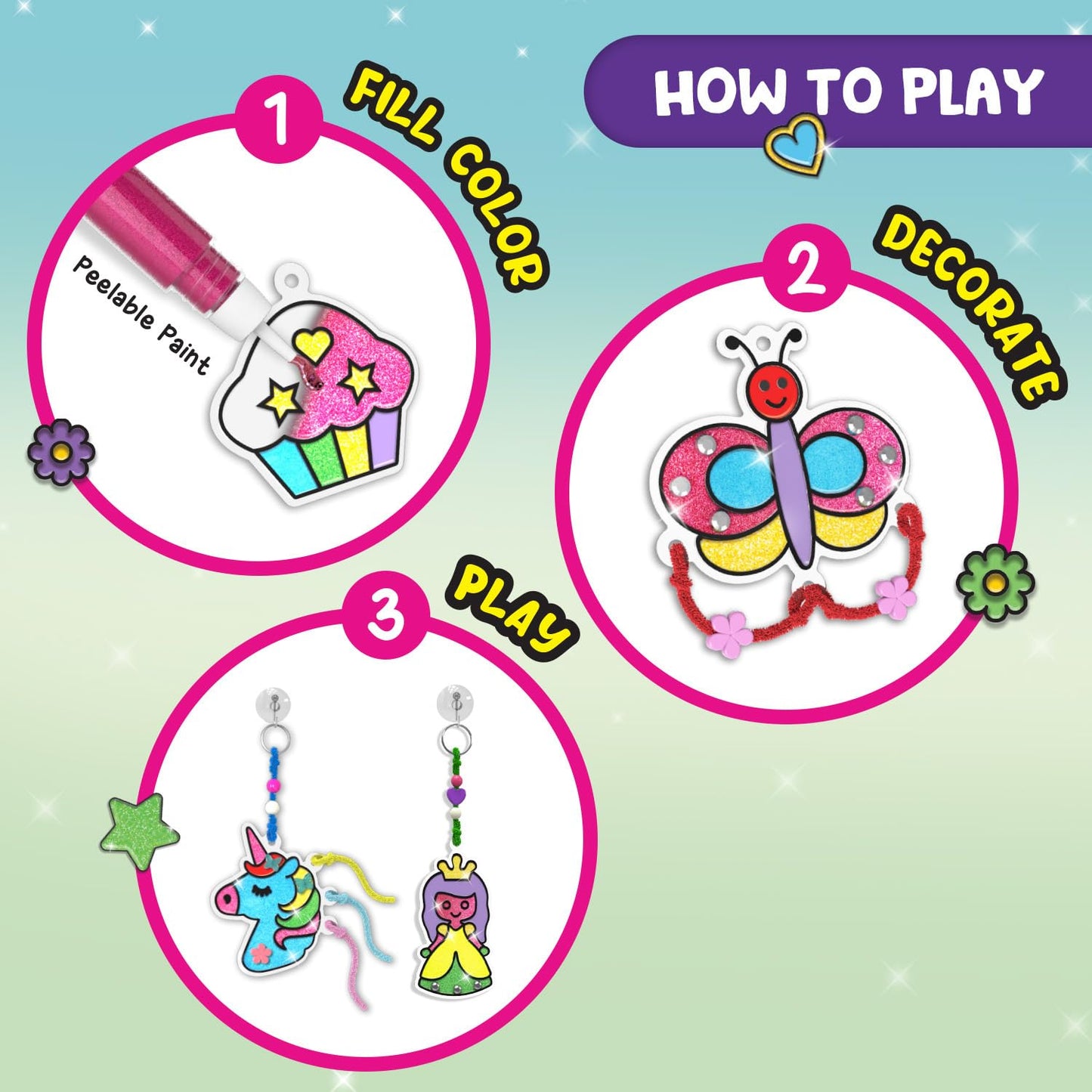 Smartivity Window Art Keycharms Glass Painting Kit for Girls 5-10 | Create Princess, Unicorn, Rainbow & Butterfly Sun Catchers | Craft Activity | Birthday Gift for Girls 5-10