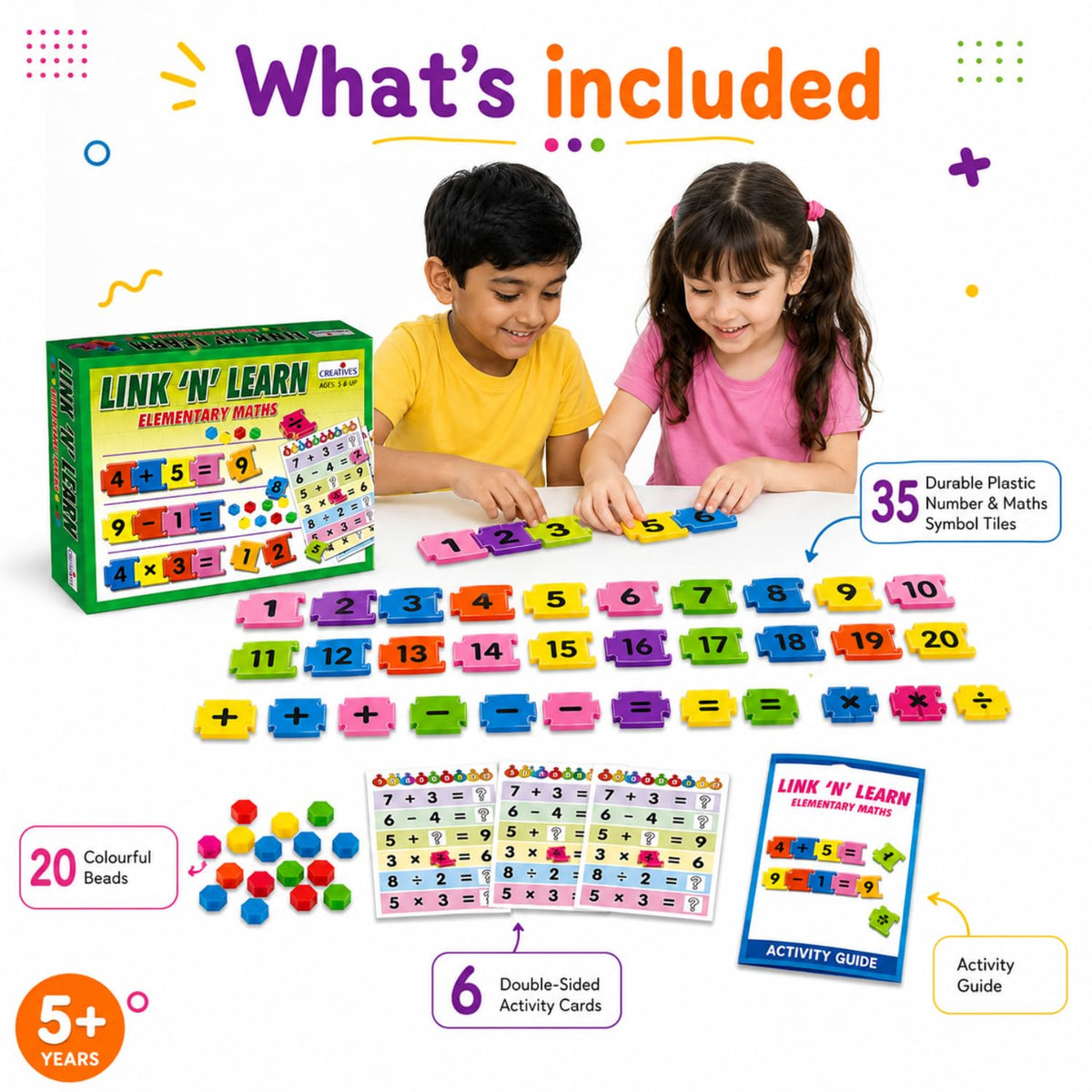 Creative’s Link ’N’ Learn Elementary Maths Game | Number & Maths Learning Toy for Kids | Addition Subtraction Multiplication Division | Educational Game Set | Ages 5+