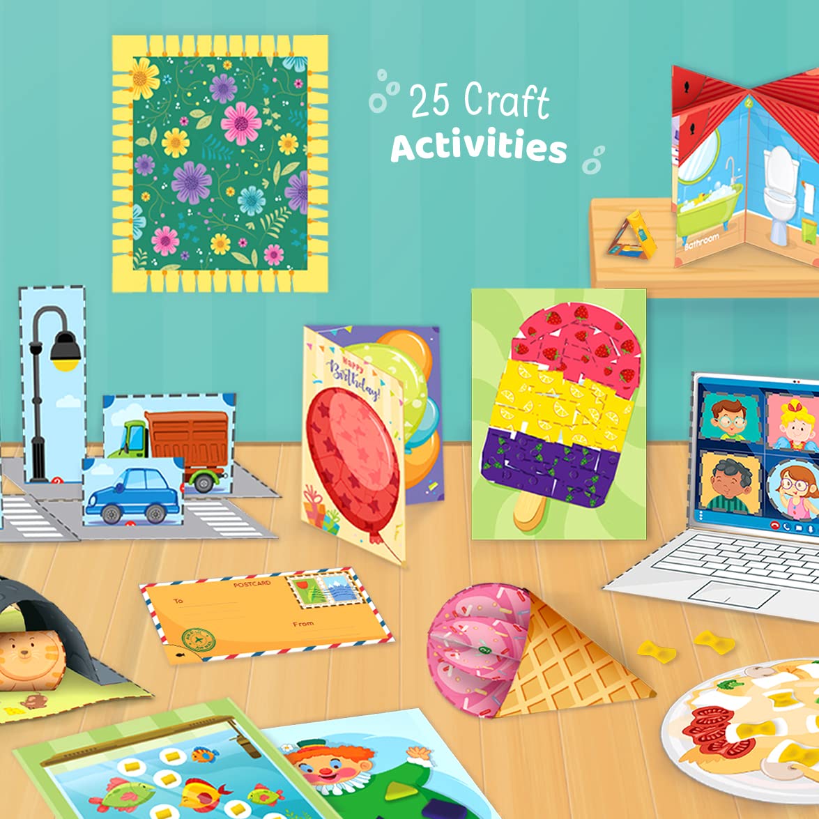 Imagimake My First Craft Kit | Art & Craft Kit | Kids Age 3+ | My first craft kit: 25 activities with child-safe scissor, reusable dough, folding board & glue; learn to cut, fold & paste
