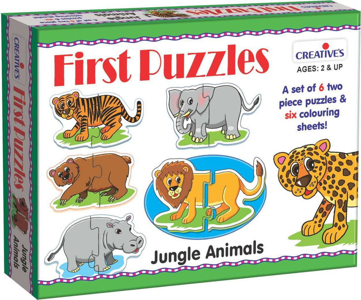 Creative's First Puzzles - Jungle Animals (6 Pieces,Multi-Colour)&Smart Fruits and Vegetables Puzzle, 4 Set of Picture Puzzles with 2 Board,for Kid