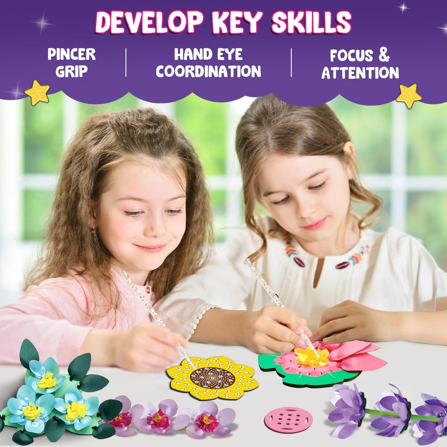 Smartivity Art & Craft Kit - Poke Art Flower Making Kit for Kids Ages 4, 5, 6, 7, 8, 9, 10 Years Old, Create 8 Beautiful Flowers with Pot, Creative Birthday Gift for Girls & Boys, DIY Fun Activity Kit