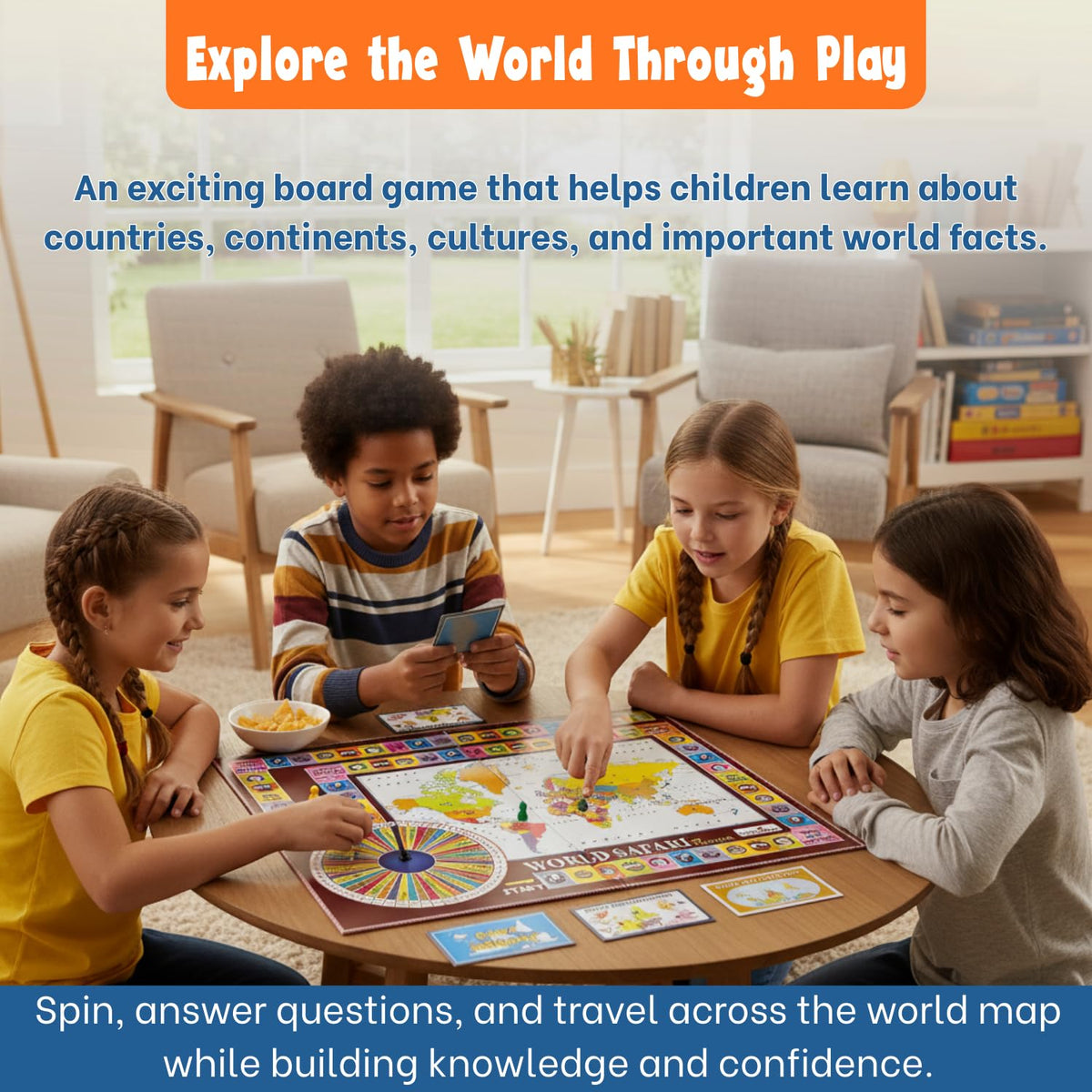 Creative's World Safari Premium Educational Geography Board Games for Kids Age 9+, World Map Quiz Game with 864 Questions & Answers Countries, Capitals & General Knowledge Learning Game 2-6 Players