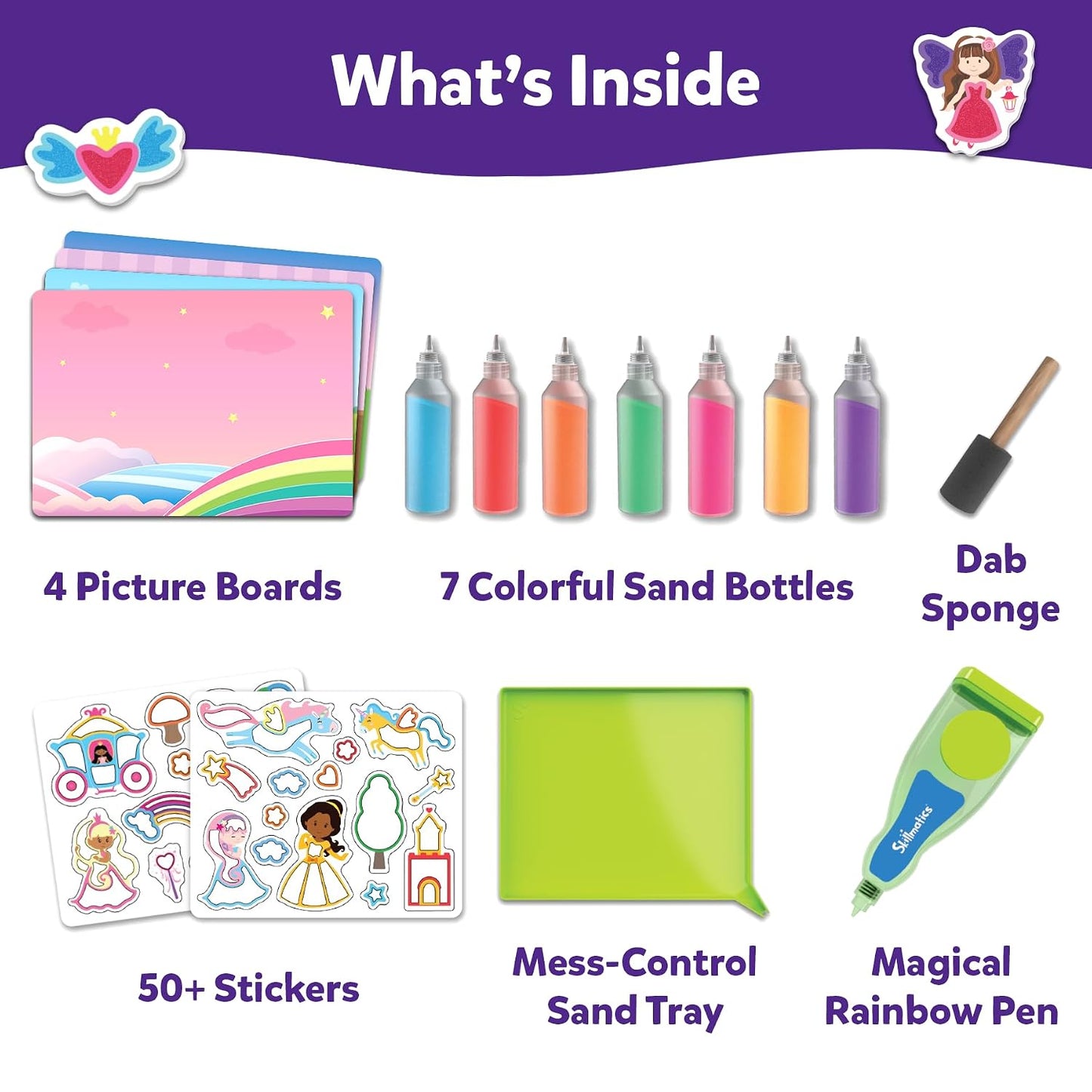 Skillmatics Sand Art – Mess-Controlled Unicorn & Princess Craft Activity | DIY Kit with 50+ Colourful Stickers, Creative Arts for Kids, Fun Hands-On Activity, Gifts for Ages 4, 5, 6, 7, 8, 9, 10