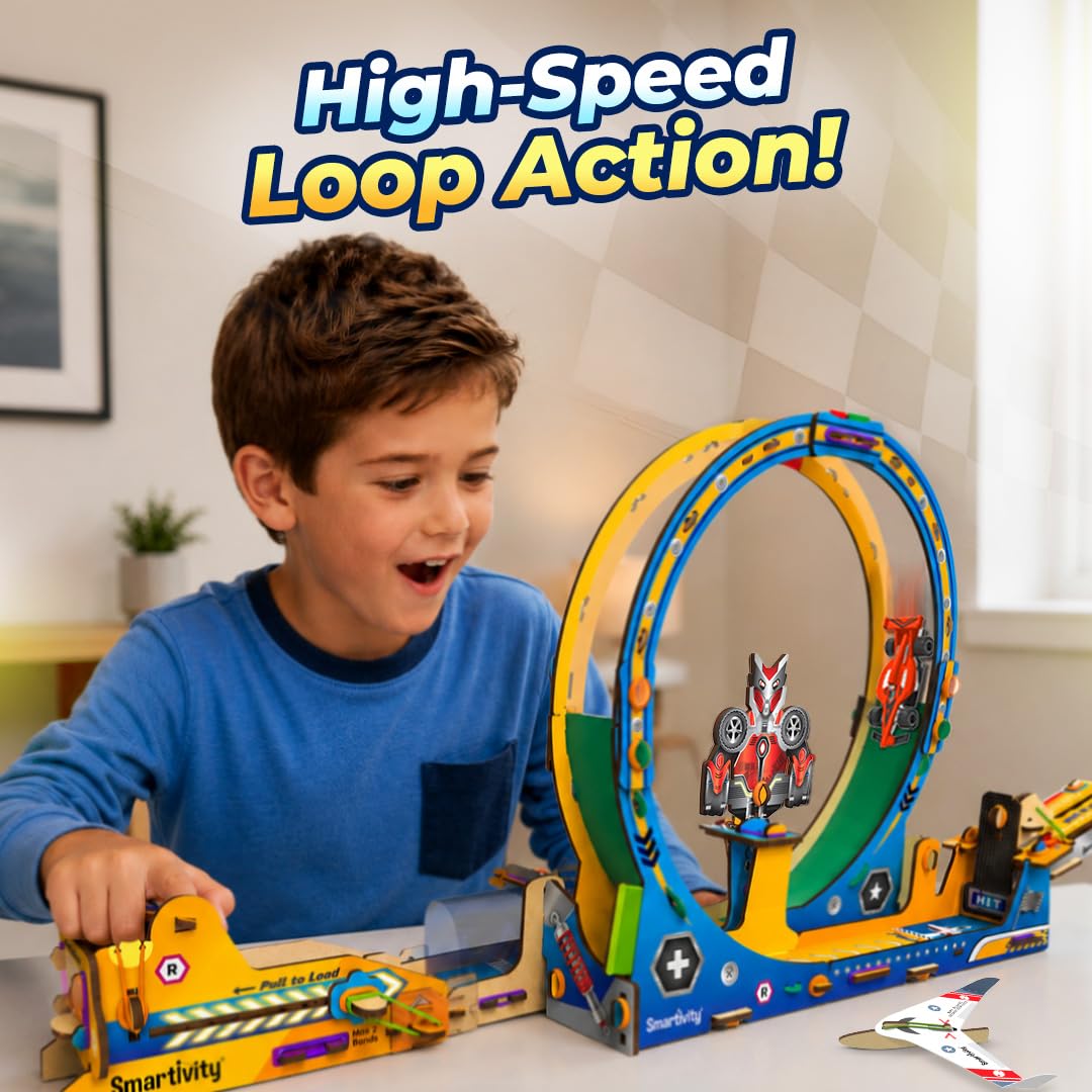 Smartivity High-Speed Race Car Track with Loop for Kids 6-12 | 3in1 Car, Loop & Glider Plane Launcher | Build & Play STEM Toy | Birthday Gift for Boys & Girls Ages 6-12 Years