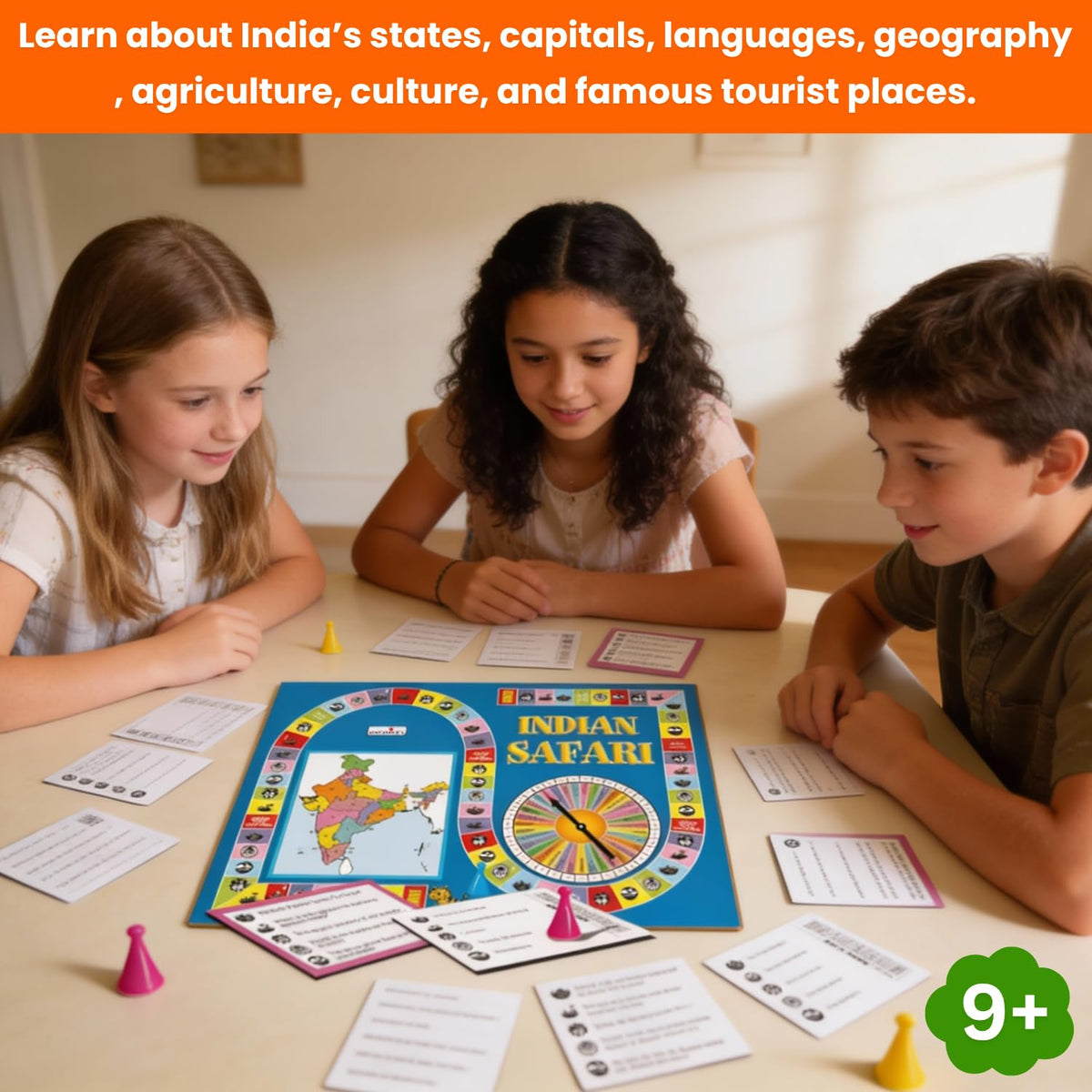 Creative's Indian Safari, Educational Geography Board Games, India Map, States, Capitals & General Knowledge Quiz Game, 450 Questions & Answers, Family Learning Game, 2-6 Players for Kids Age 9+