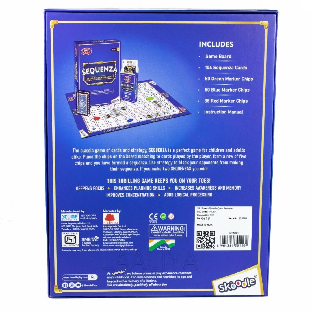 Sequenza Strategy Board Game for Kids & Families | Classic Card and Chip with Playing Cards & Tokens | Fun Sequence-Inspired Game for Parties & Game Nights