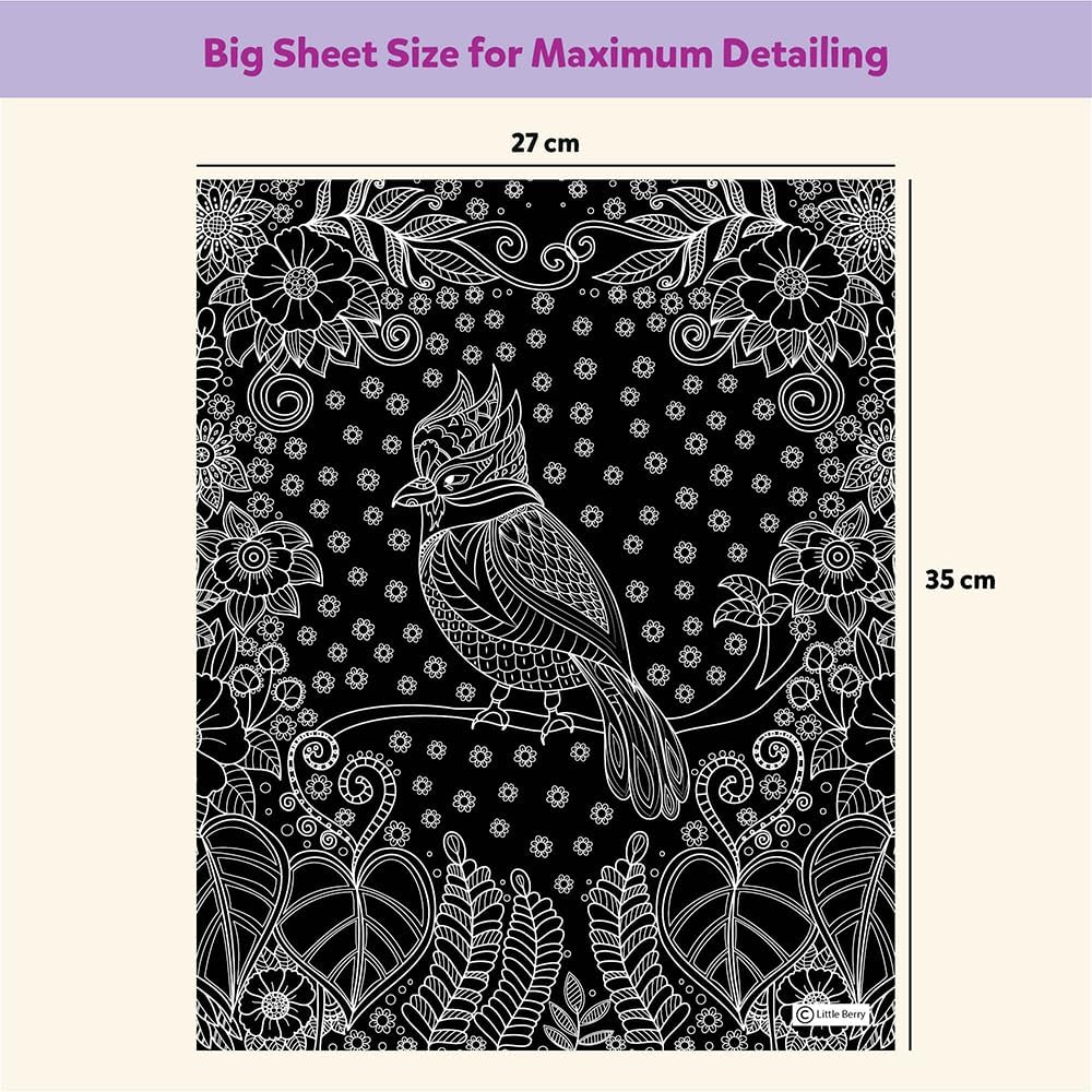Neon Nature Art Colouring Kit, 24 Big Sheets with 12 Sketch Pens, Ages 5+, Creative Art Set with Glitter Tubes and Board Base