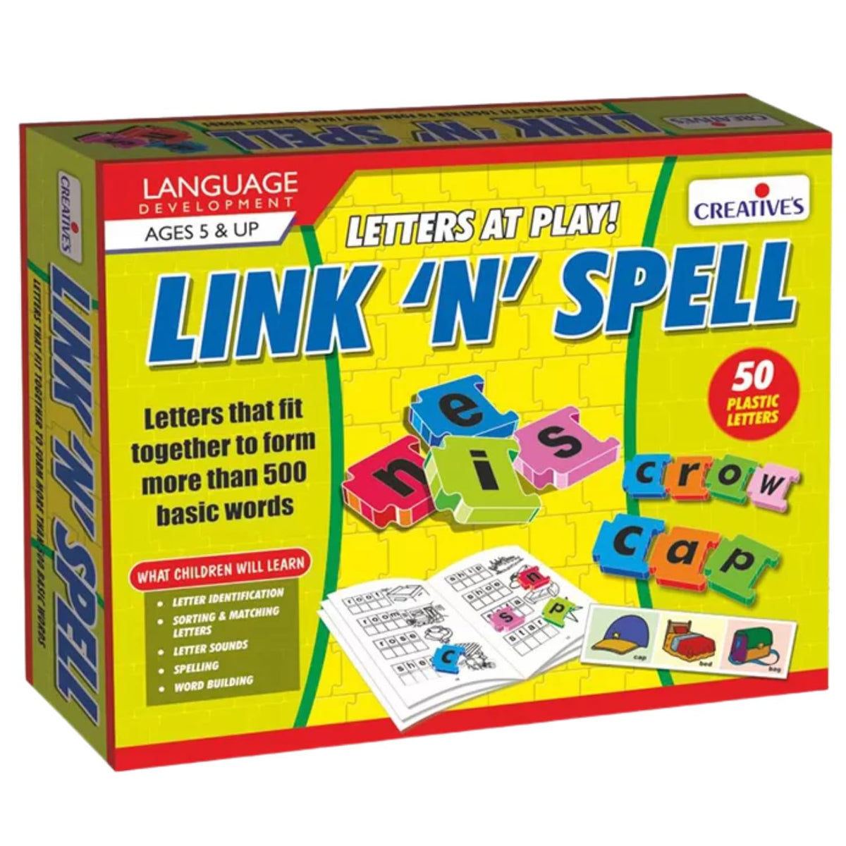 Creative’s Link ‘N’ Spell, Letter Identification & Sounds, Spelling Word Building for Kids, Vocabulary Phonics Game, Skills Development, Learning Educational, Sorting & Matching, Ages 5 Up