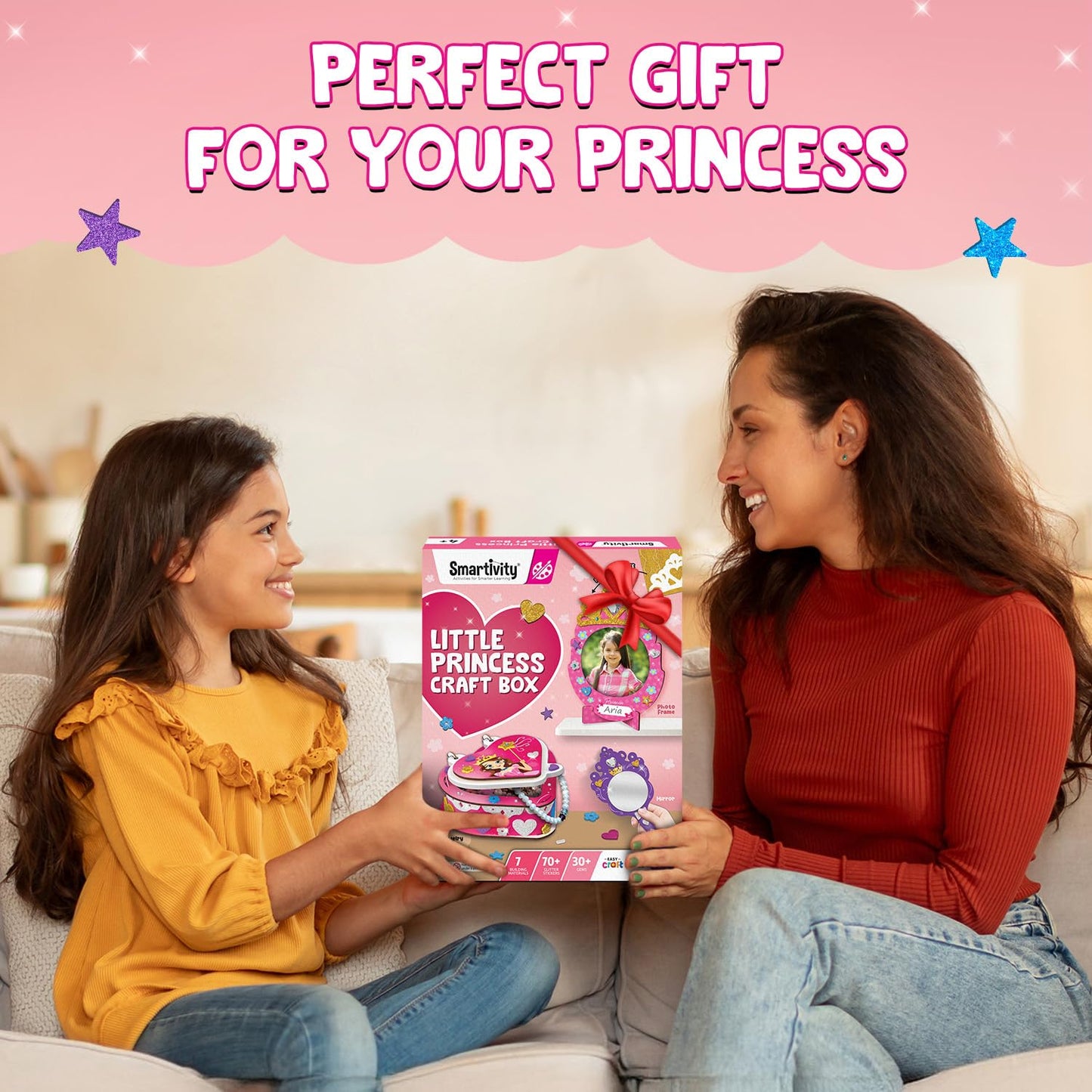 Smartivity Little Princess Craft Box for Girls 4-8 Years | DIY Jewellery Box, Mirror & Frame with Gems & Glitter | Craft Activity Set | Birthday Gift for Kids