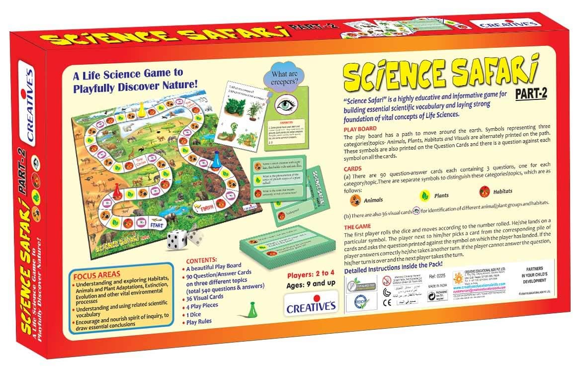 Creative's Science Safari Part 2, Board Game, Animals Plants Habitats, Life Science Quiz, 540 Questions, Ages 9 and Up, 2–4 Players, Nature STEM Game