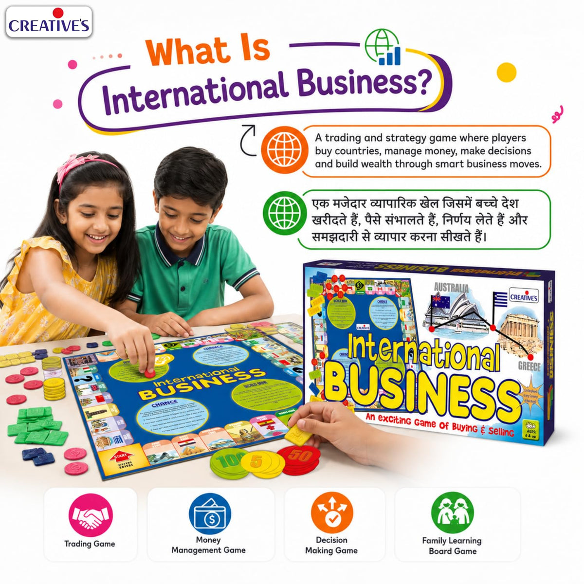 Creative's International Business Board Game - Business Tycoon Game for Kids & Adults, Learning & Educational Game - Best Gift for Unisex Kids - Ages 6 & Up
