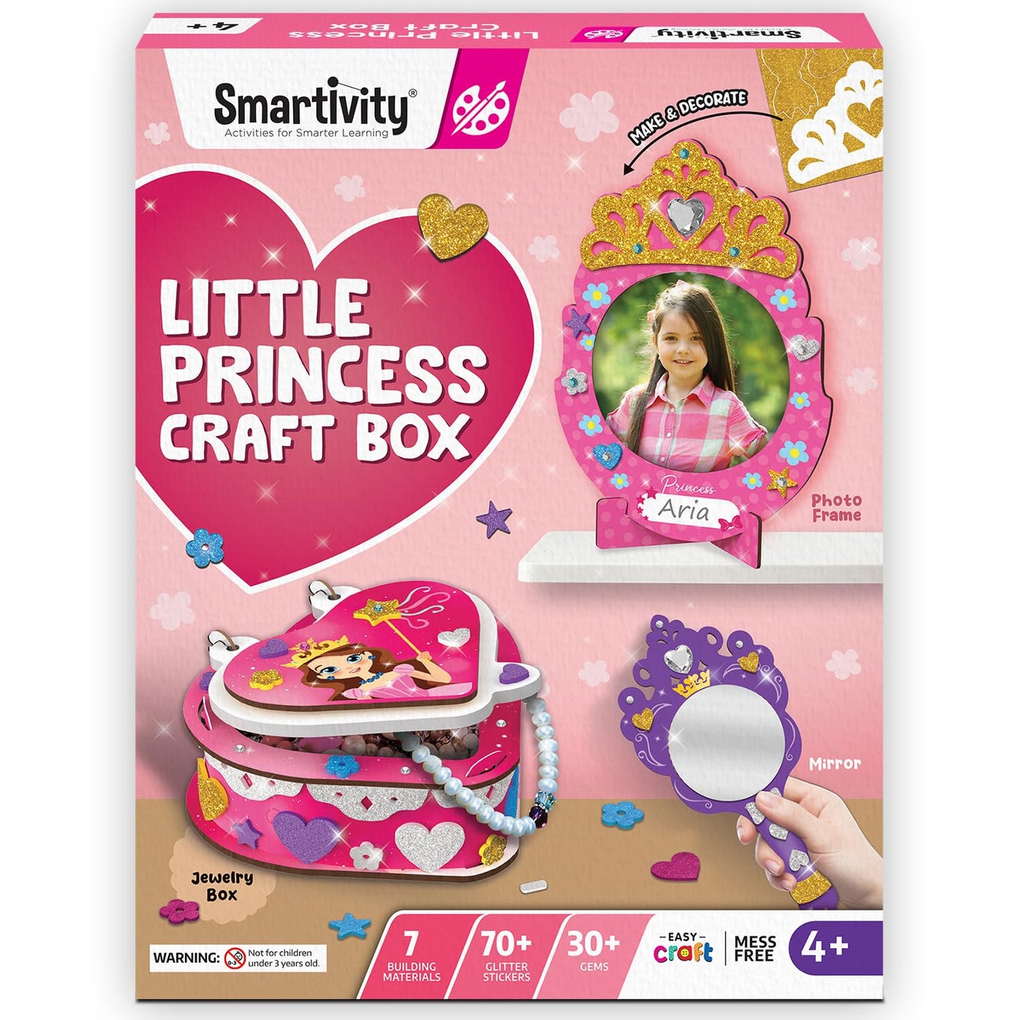 Smartivity Little Princess Craft Box for Girls 4-8 Years | DIY Jewellery Box, Mirror & Frame with Gems & Glitter | Craft Activity Set | Birthday Gift for Kids