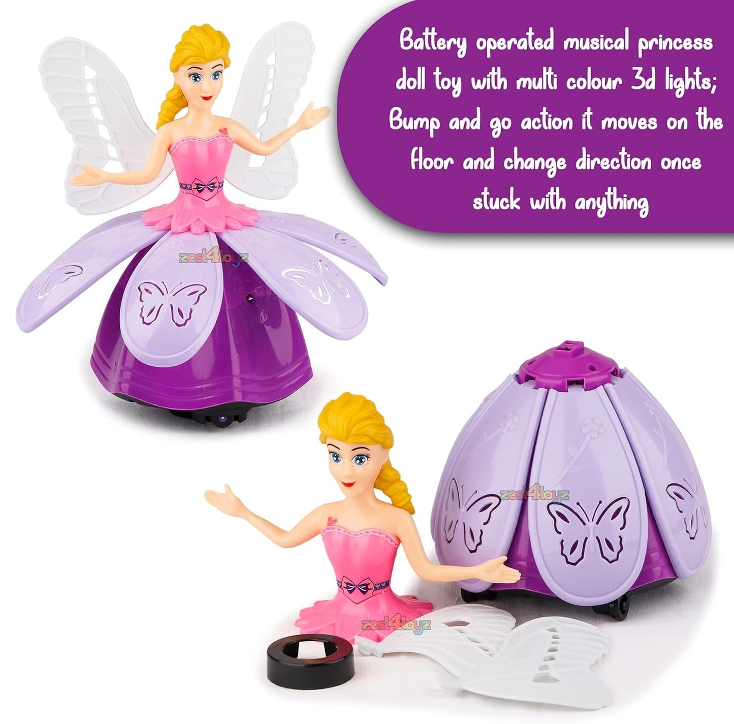 Dancing Doll Princess Musical 360 Degree Rotating Angel Girl Flashing Lights with Music Sound Toy for Kids (Pink Angle Doll) Random Design Dispatch
