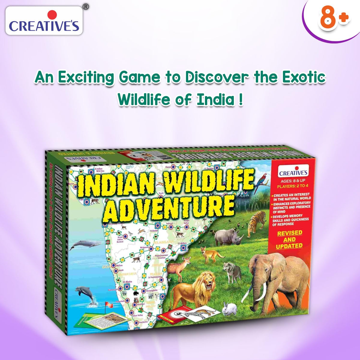 Creative’s Indian Wildlife Adventure, Educational Board Games for Kids, Learn India’s Animals, National Parks & Wildlife Sanctuaries, Educational Geography & GK Family Game, 2–4 Players, Age 8+