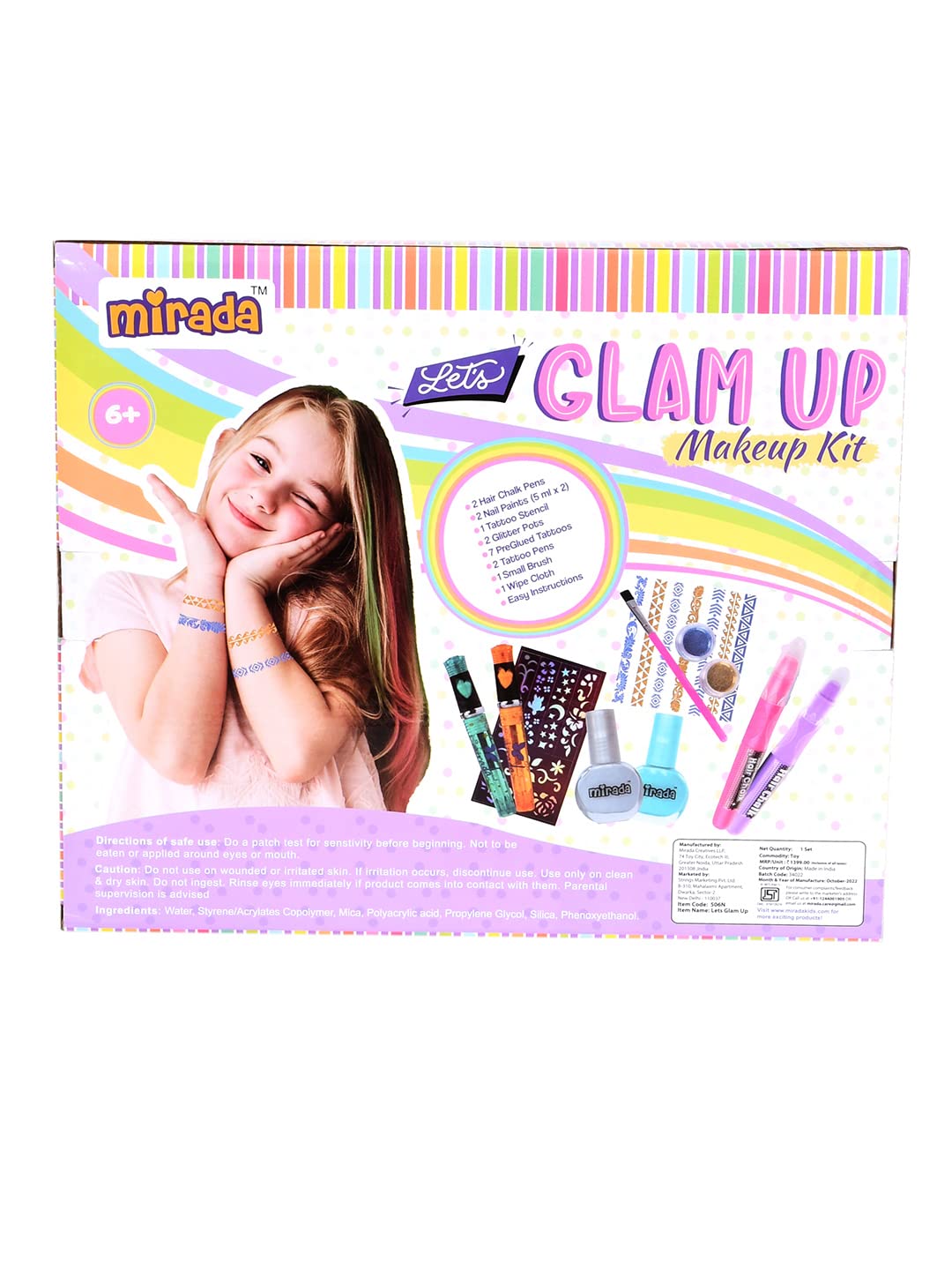 Mirada Lets Glam Up Nail Art Kit for Girls | Ultimate Return/Birthday Gift | Includes Hair Chalk, Tattoo Pen, Nail Polish & Glitter Accessories