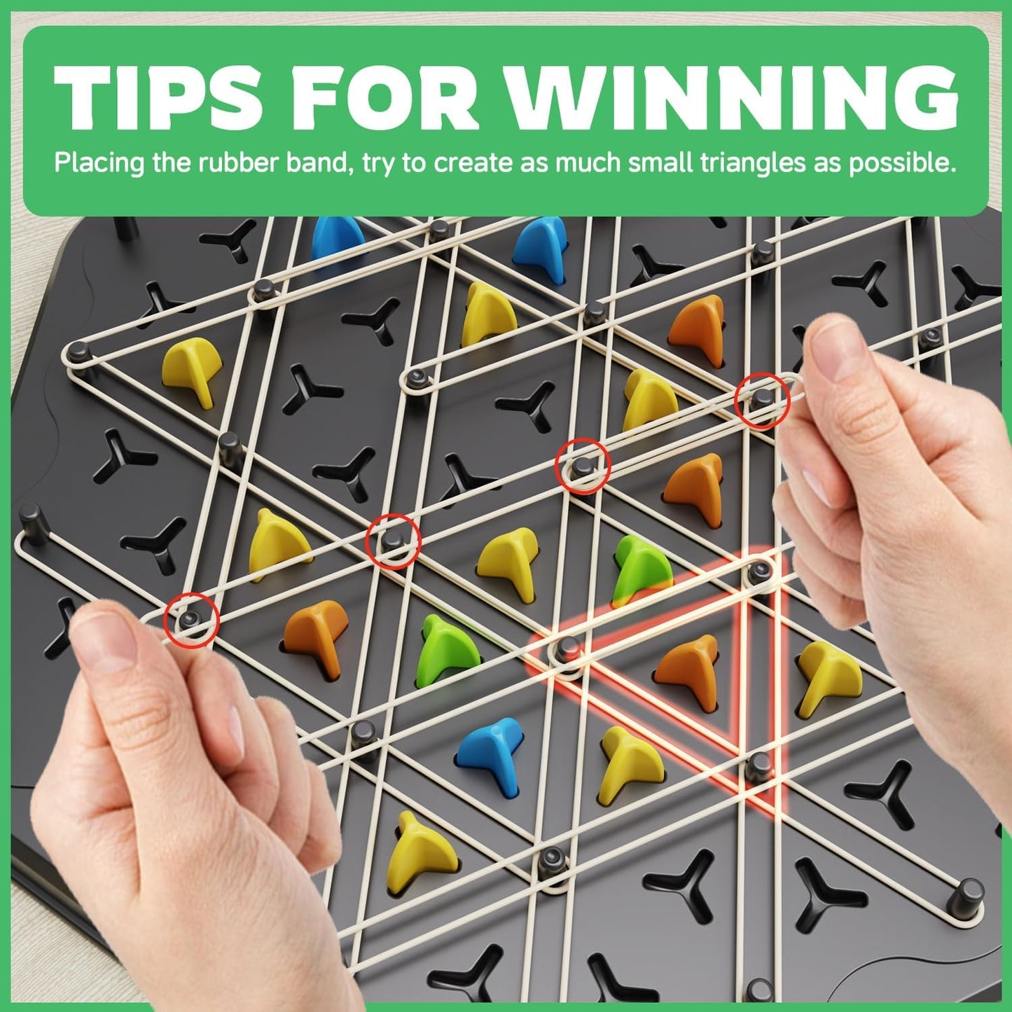 Chain Triangle Chess Game, Rubber Band Puzzle Mind Games for Kids, Board Games for Adults Family 2-4 Players, Brain Treaser Puzzle Strategy Board Game, Gifts for Kids 5+ Years