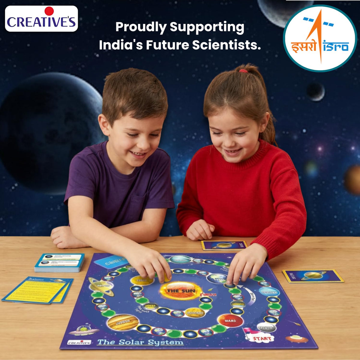 Creative's The Solar System Board Game, Planets Sun Moon Stars Quiz, 98 Question Cards, 2–4 Players, Space Science, STEM Learning Game, Ages 8 and Up