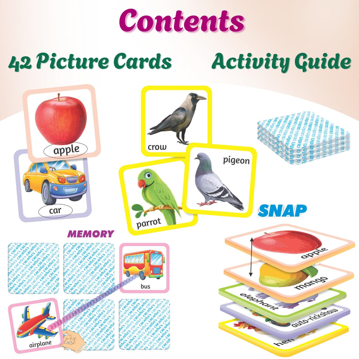 Creative’s Let’s Learn New Words & Classification | Learning Cards Game for Kids | Name, Classification, Memory, Snap Cards Game | Educational Game for Kids | Ages 3 & Up
