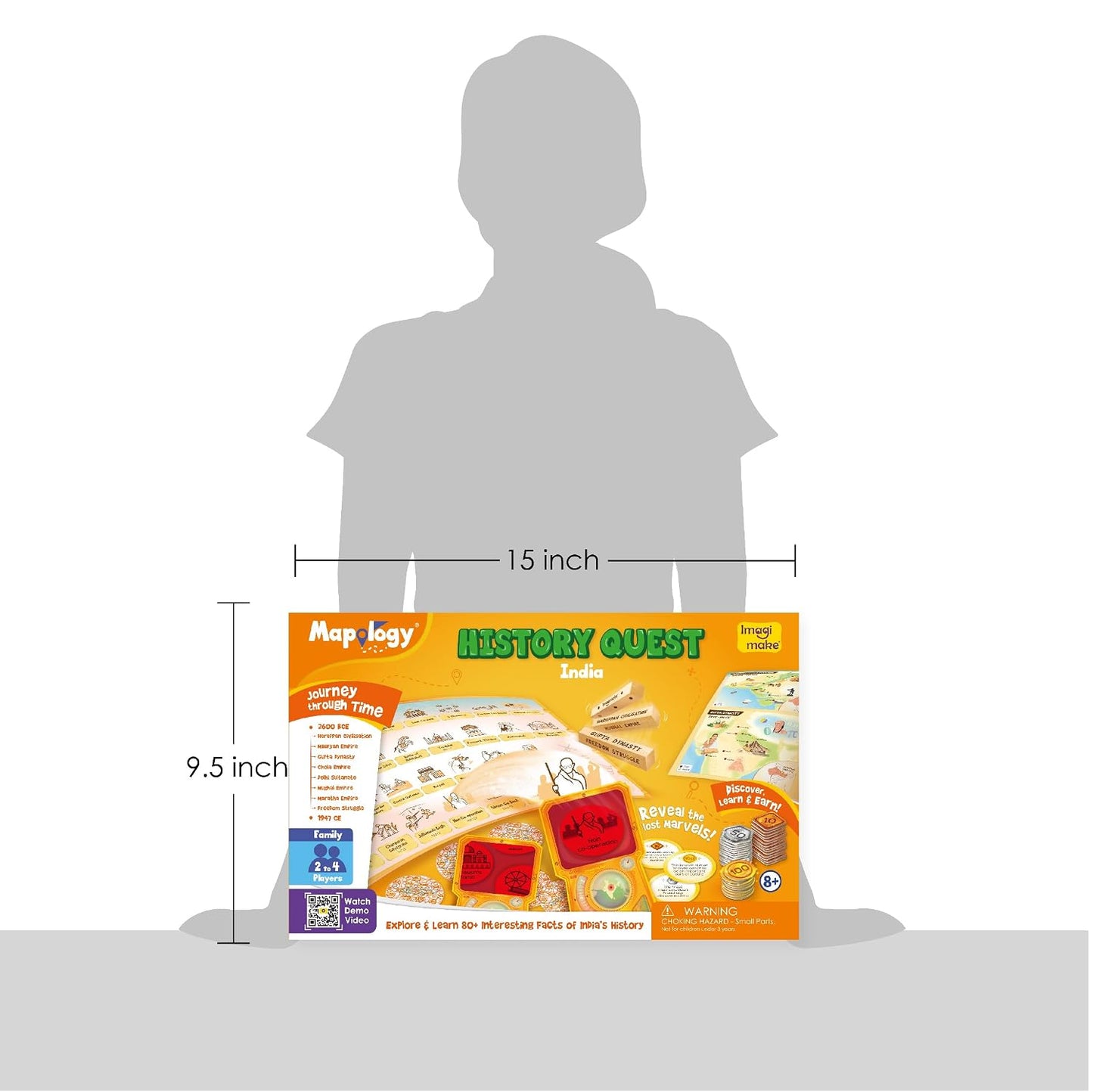 Imagimake Mapology History Quest India | Educational Board Game | Age 8+ | History board game: 84 artefact tokens, 4 discovery lenses, 3 dice & 90 coins; explore 8 eras of Indian history & 80+ facts