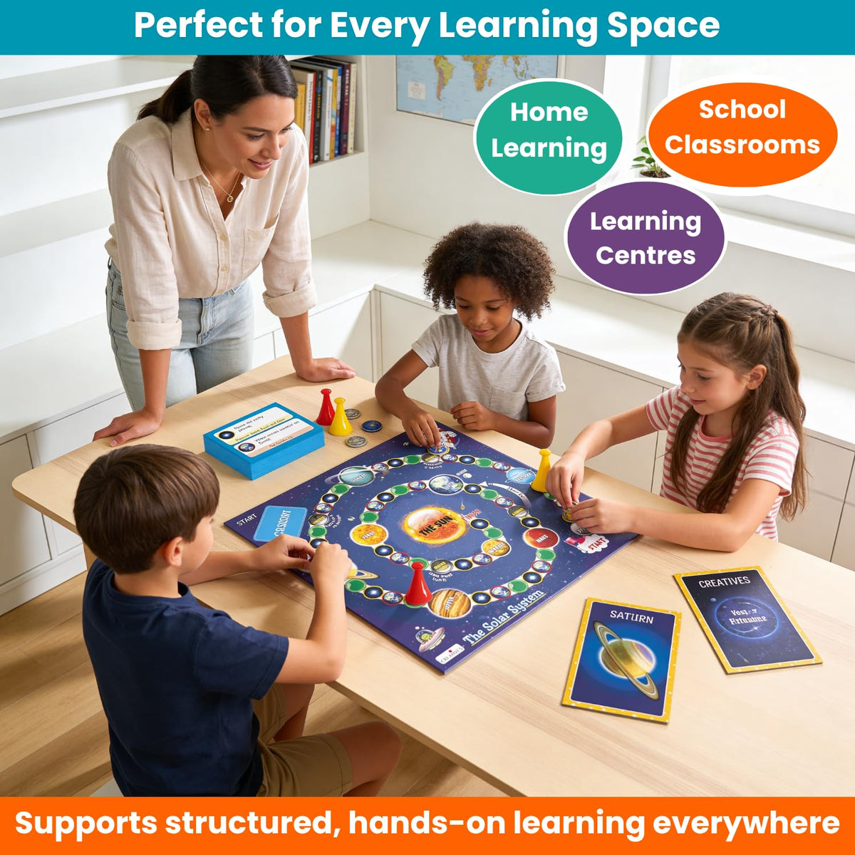 Creative's The Solar System Board Game, Planets Sun Moon Stars Quiz, 98 Question Cards, 2–4 Players, Space Science, STEM Learning Game, Ages 8 and Up