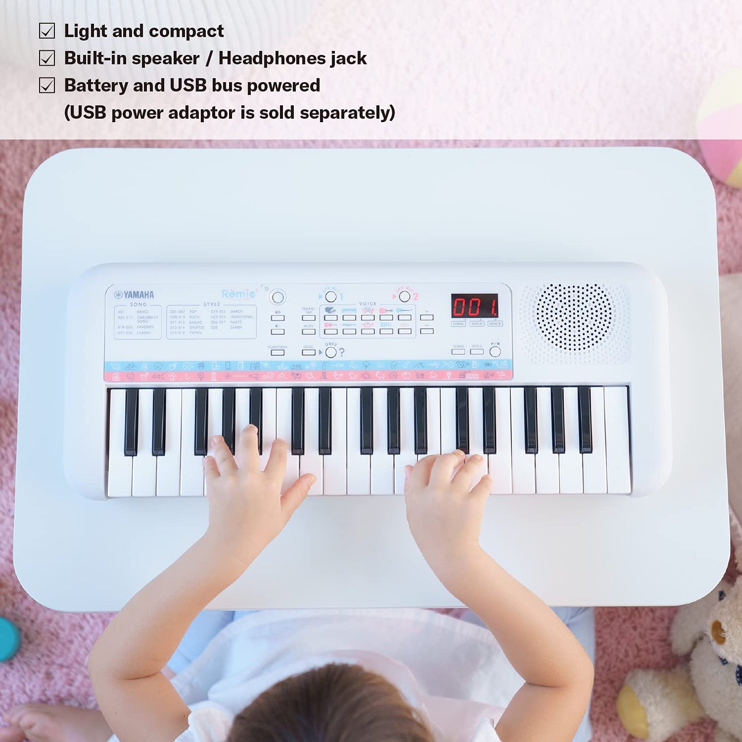 Yamaha PSS-E30 Remie Portable Mini Keyboard – 37 Keys, White, Built-in Songs, Sound Effects & Quiz Mode, Lightweight, Ideal for Kids & Early Learners