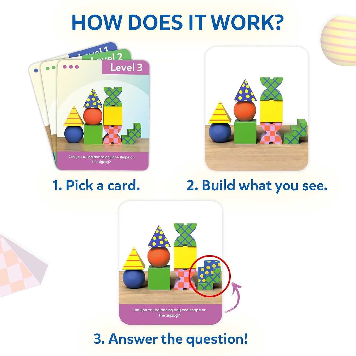 Skillmatics Brain Blocks, 3D Early STEM Building Blocks Game for Kids | Shapes, Balance & Pattern Play, 3 Levels of Challenge Cards, Screen-Free Learning Toy, Gift for Boys & Girls Ages 4, 5, 6, 7