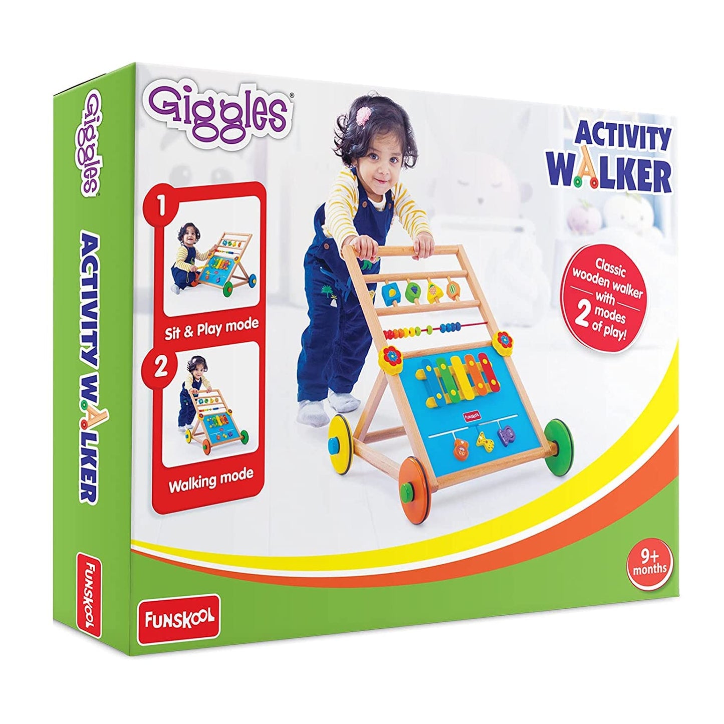 Giggles Funskool Activity Walker for Baby, Learning Toy for Kids with Xylophone, Animal Maze, Counting Beads & Shape Spinner, Build Motor Skill & Encourage Walking, Gift for Infants, Ages 9+ Months