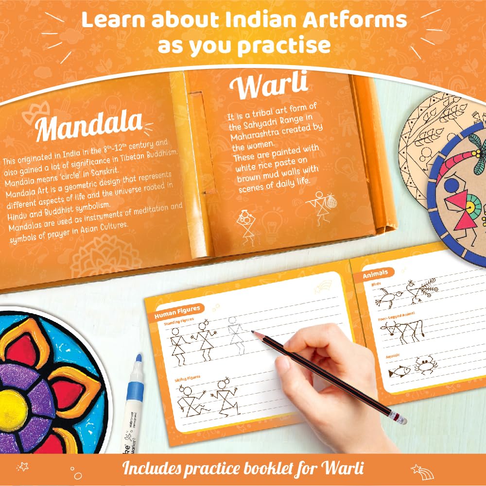 Imagimake DIY Indian Art Forms | Art & Craft Kit for Kids | Age 8+ | Learn 5 Indian art forms—Madhubani, Warli, Lippan, Mandala & block printing; 20+ craft projects; screen-free for kids