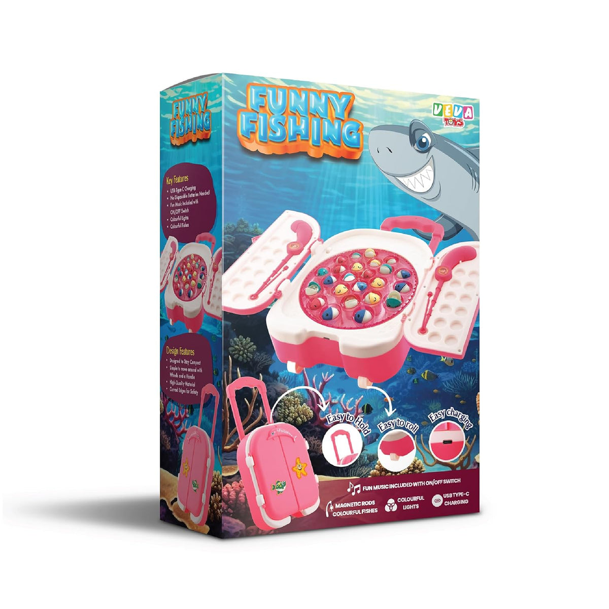 popsugar Rechargeable Magnetic Fishing Game | C-Type Charging | Music & Lights | Best for Gifting | Made in India,U23, Pink,U23, Pink