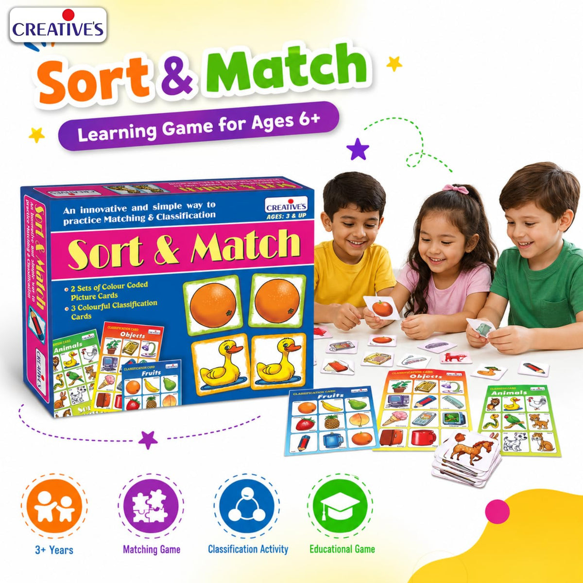 Creative’s Sort & Match | 31 Picture Pairs & Classification Boards | Memory & Sorting Game for Kids | Learn to Match, Group & Classify Everyday Objects | Educational Game for Ages 3+