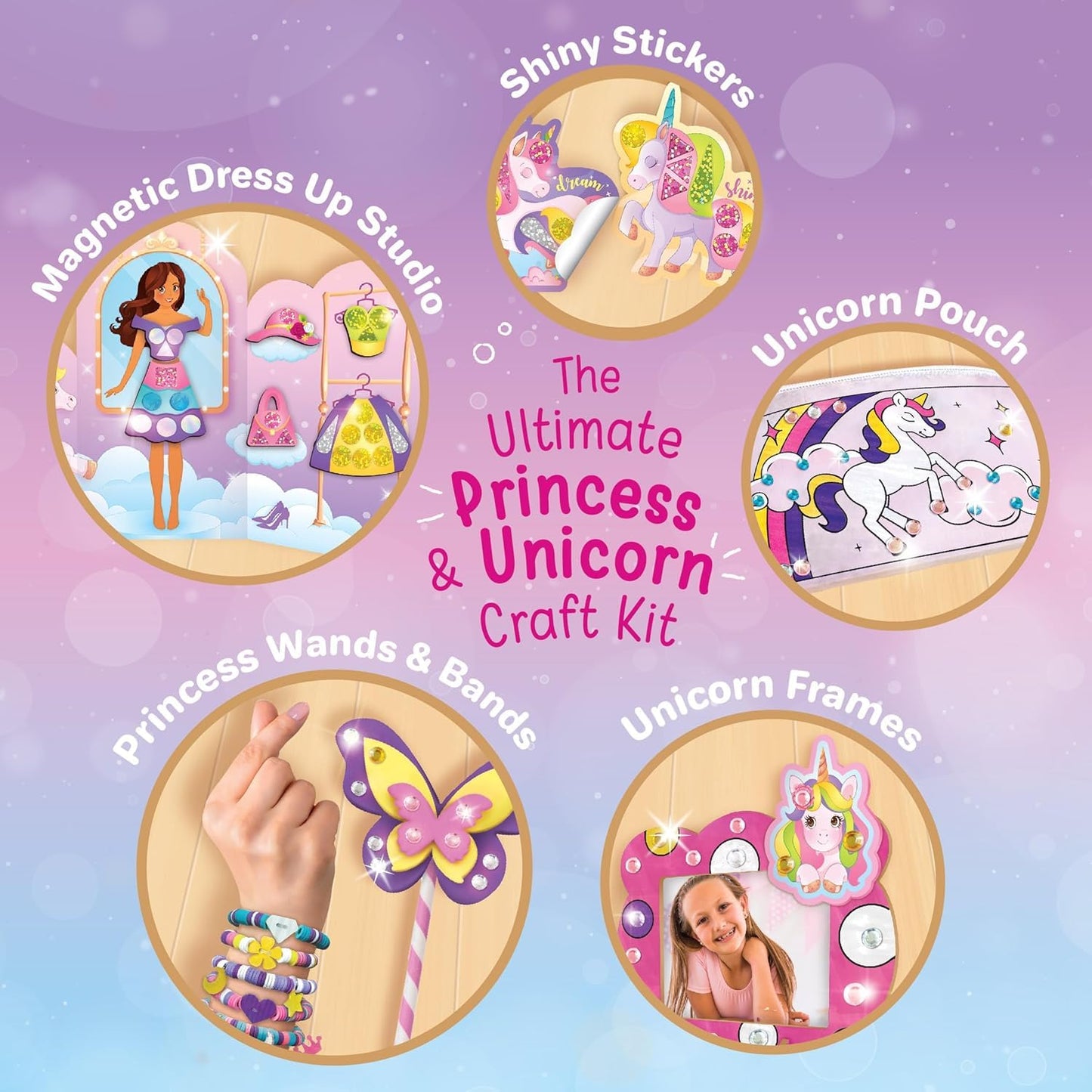 Imagimake Unicorn Craft Kit | Art & Craft Kit | Girls Age 5+ | 20+ activities across 5 crafts—magnetic dress-up, bracelets, photo frame, unicorn pouch & butterfly wands; 1000+ supplies