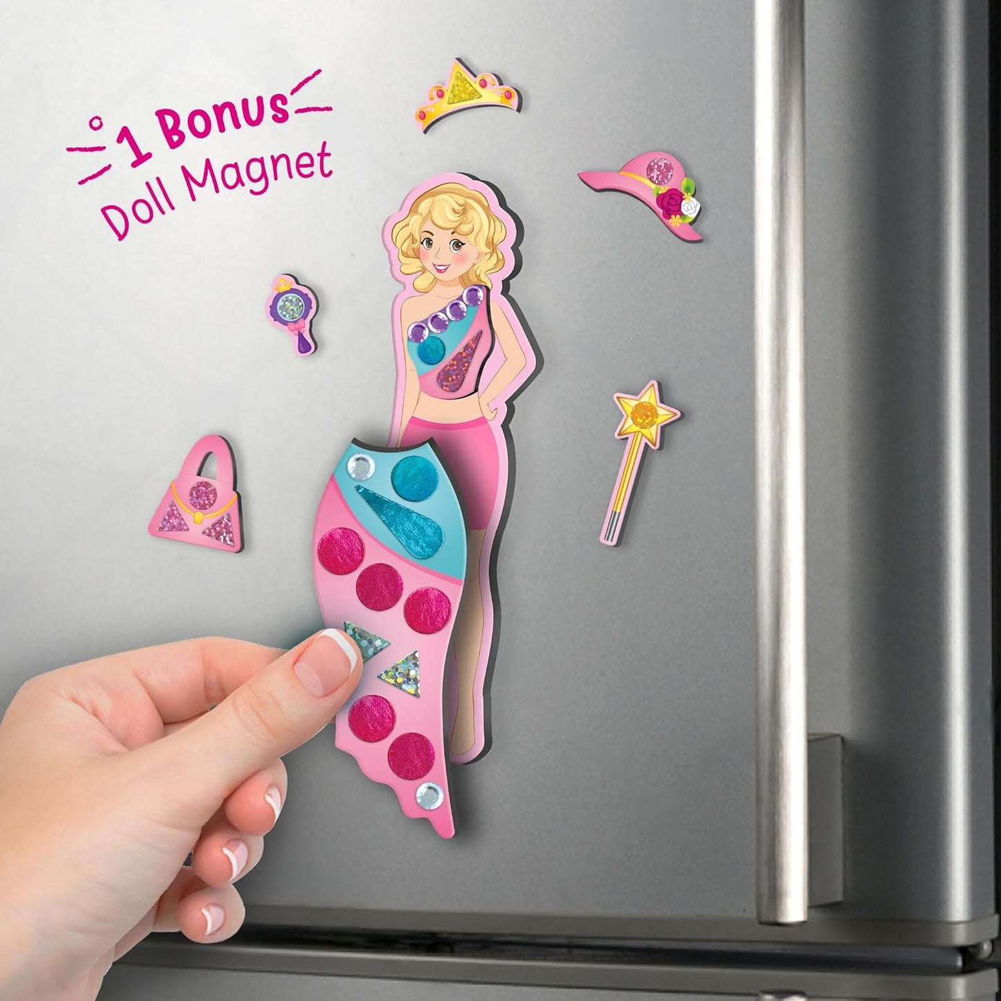 Imagimake DIY Magnetic Dress-Up Princess | Pretend Play for Girls Age 3+ | 10 dresses, 20 accessories, 700+ stickers & stones + bonus magnet doll & studio; mix, match & style endless princess outfits