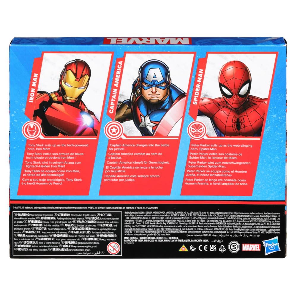 Marvel 6-Inch (15 CM) Iron Man, Captain America, and Spider-Man Action Figure Set with Shield Accessory, Super Hero Toys for Kids, Ages 4+