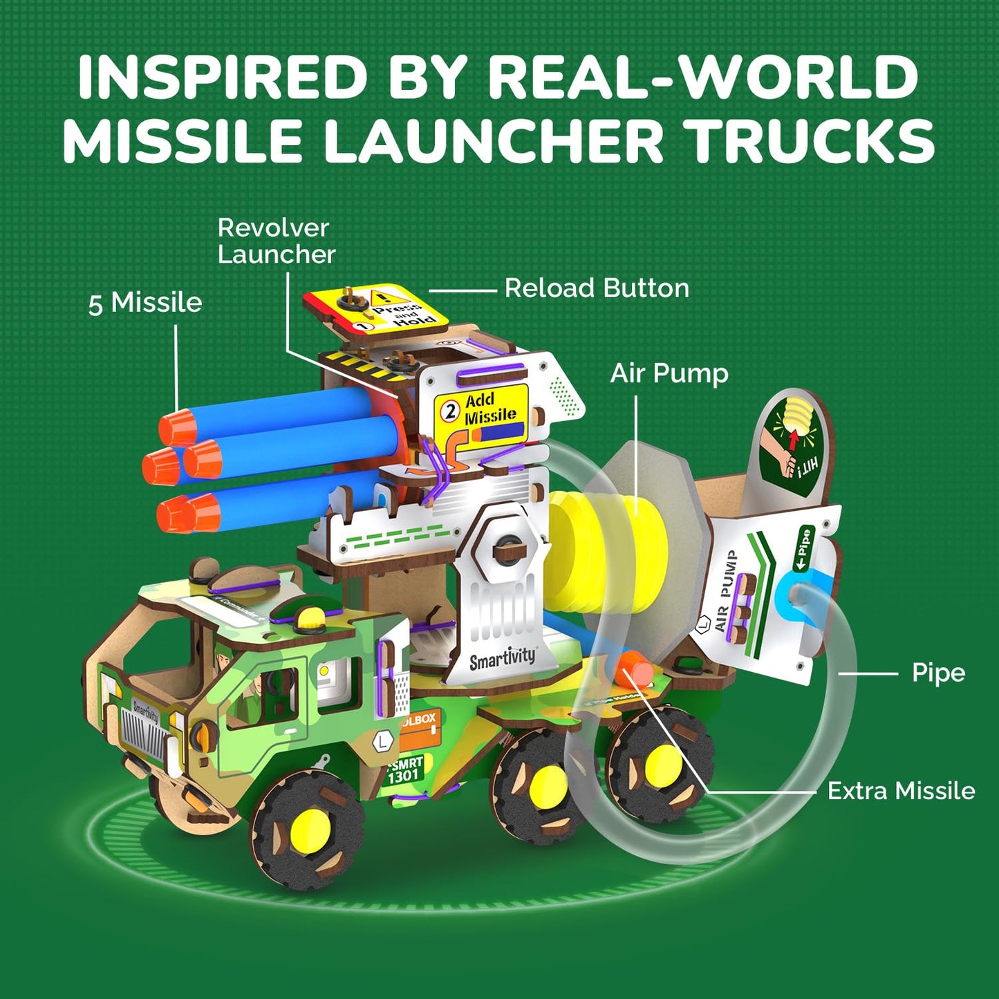Smartivity DIY Military Vehicle Truck Toy for Kids 8-14 Years | Build Your Own Military Vehicle | Air-Powered Rotating Launcher | Birthday Gift for Boys & Girls 8-14 Years