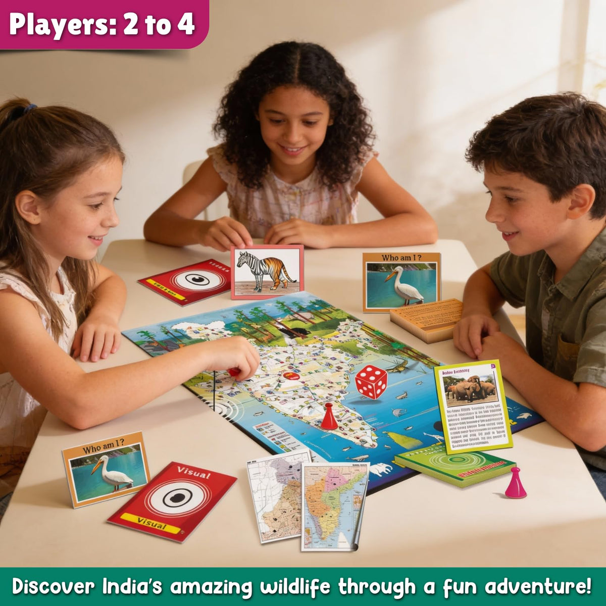 Creative’s Indian Wildlife Adventure, Educational Board Games for Kids, Learn India’s Animals, National Parks & Wildlife Sanctuaries, Educational Geography & GK Family Game, 2–4 Players, Age 8+