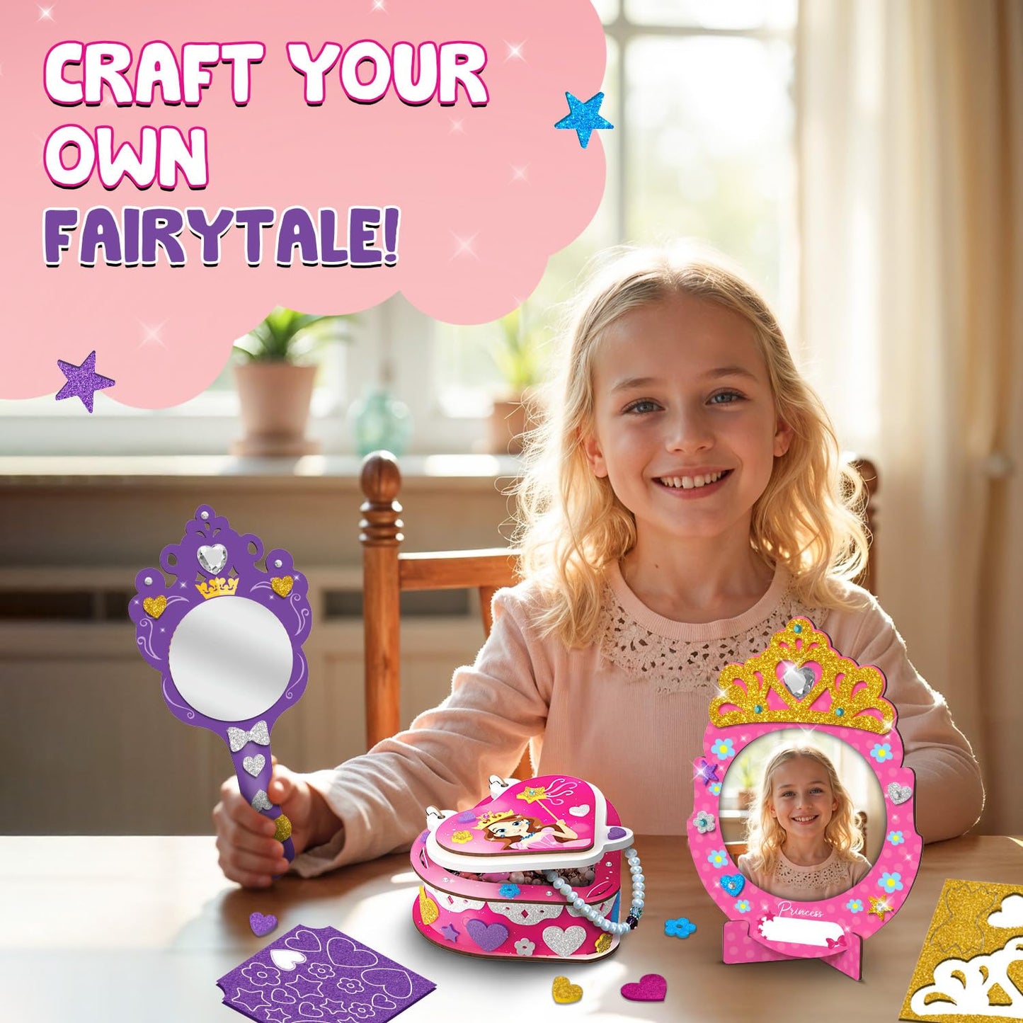 Smartivity Little Princess Craft Box for Girls 4-8 Years | DIY Jewellery Box, Mirror & Frame with Gems & Glitter | Craft Activity Set | Birthday Gift for Kids