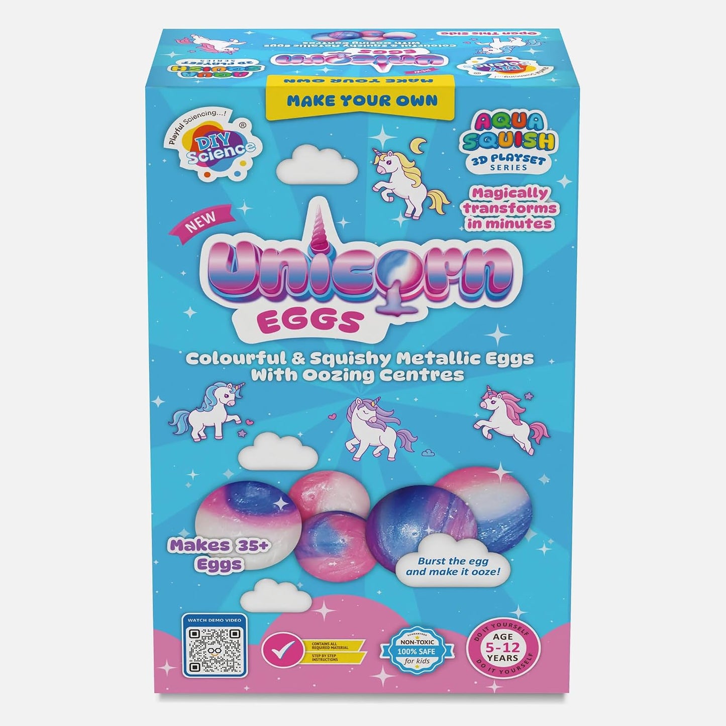 Aqua Squish Kit | Make 3D Colourful and Soft Squishy | Magic Water Elf Gel Toys for Girls and Boys (Unicorns Eggs)
