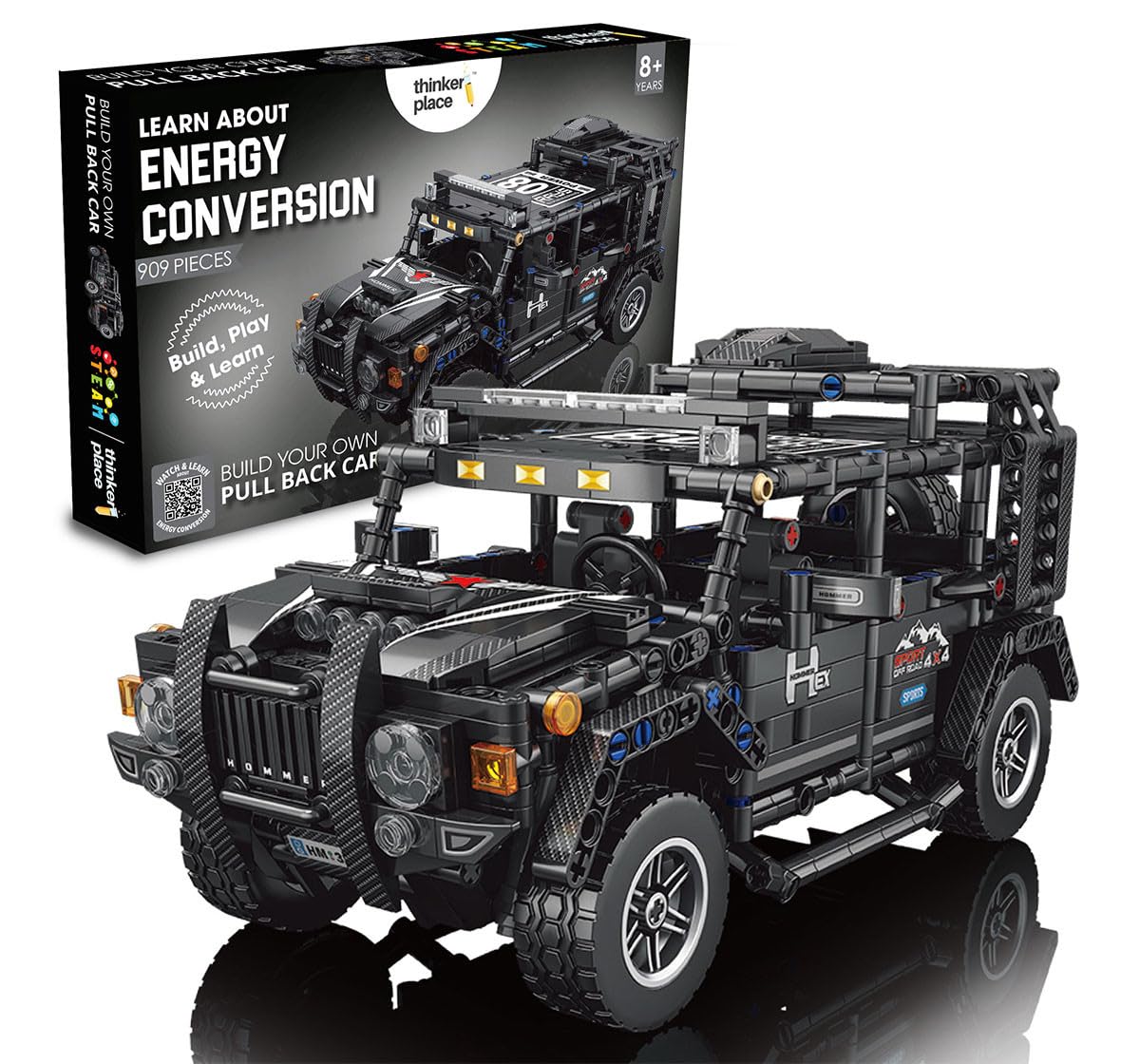 1:14 DIY Blocks Pull-Back Car – Jeep | Big Pull Back Cars | STEM Learning: Learn About Energy Conversion | Educational Toy for Kids 8+