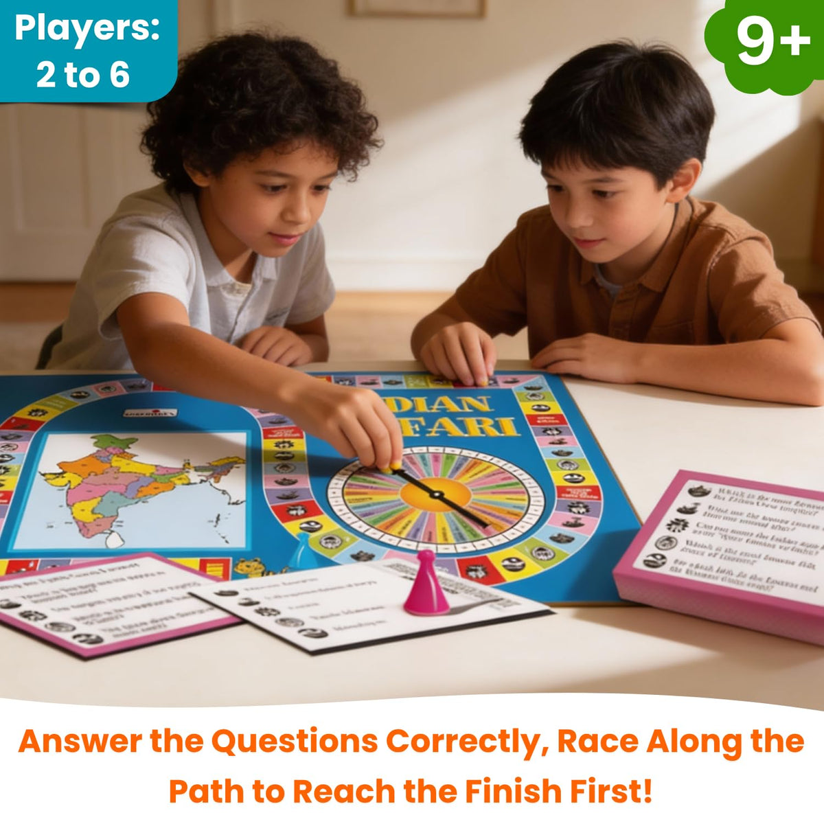 Creative's Indian Safari, Educational Geography Board Games, India Map, States, Capitals & General Knowledge Quiz Game, 450 Questions & Answers, Family Learning Game, 2-6 Players for Kids Age 9+