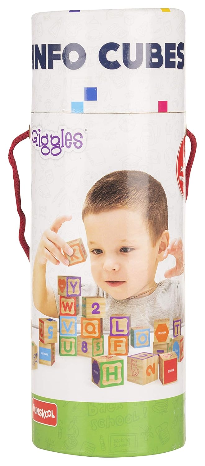 Giggles Funskool Info Cubes, Educational Learning Blocks with Alphabet, Numbers, Colors, Shapes & Picture Puzzle, Development Toy for Kids, Preschool Activity Set, Gift Set for Kid, Ages 3+ Years