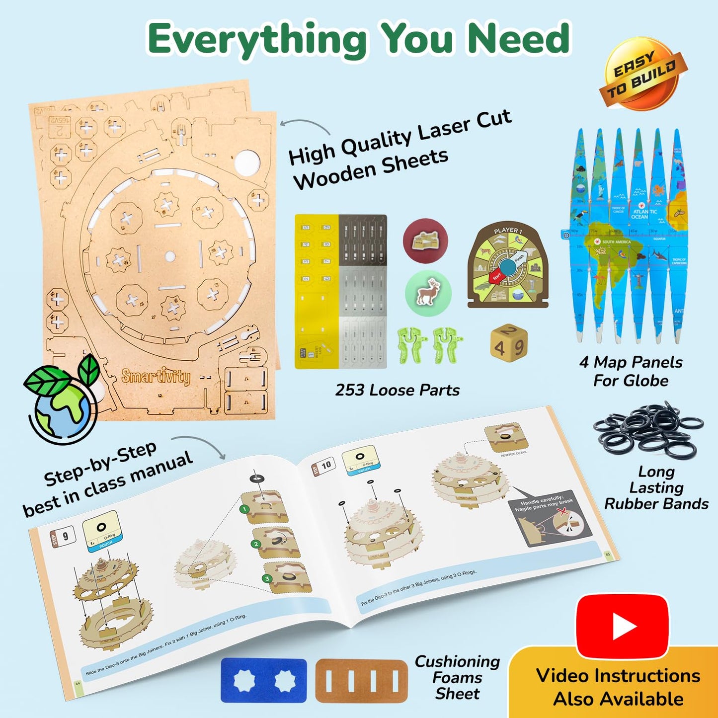Smartivity Interactive Globe Model for Kids 8-14 Years | Build Your Own Globe with 1000+ Facts on Animals, Monuments & Places | Educational Birthday Gift for Kids