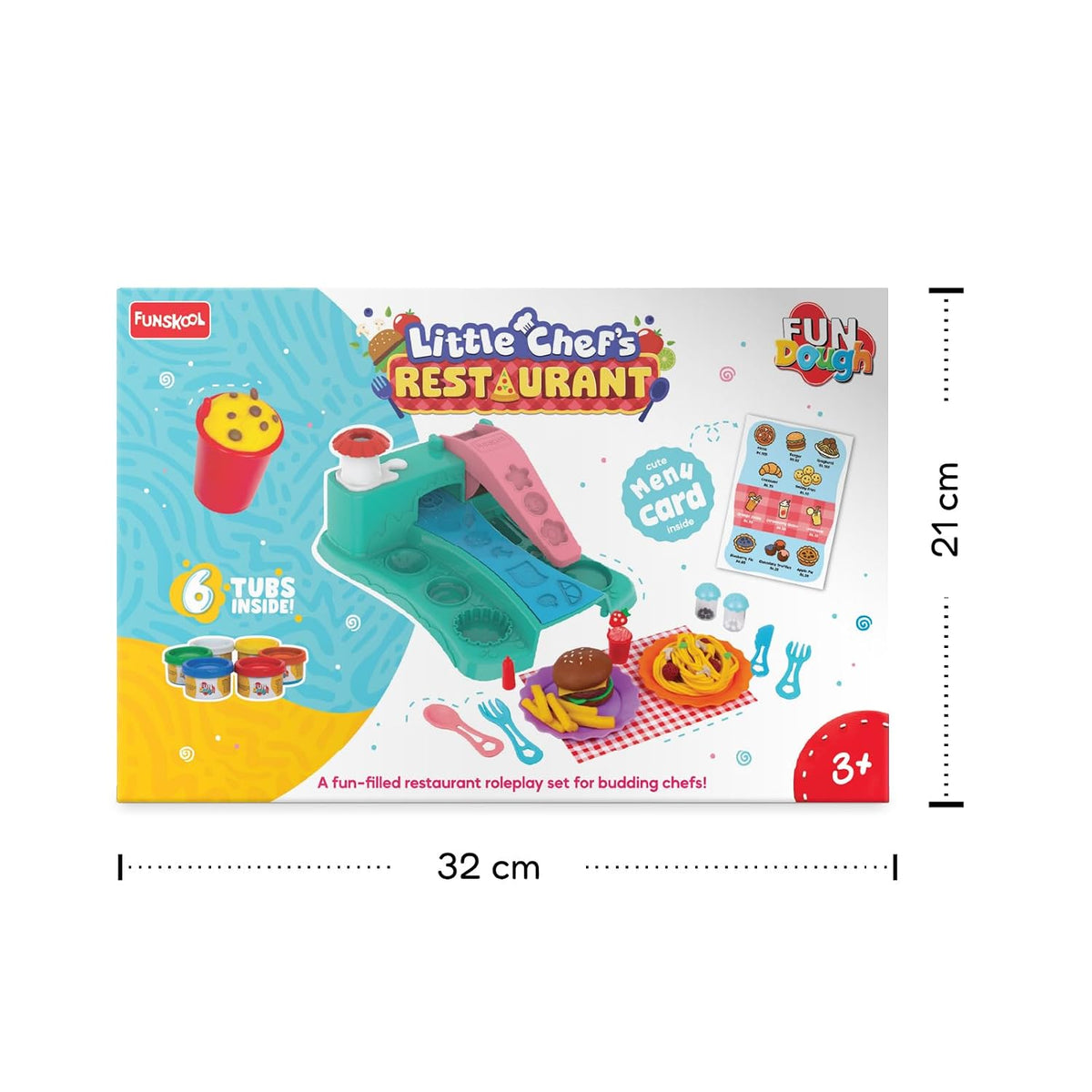 Fundough Funskool Little Chef's Restaurant Set, Play Set for Kid, 6 Colorful Tubs of 25g Each (150g Total), Learning, Fun & Engaging Activity, Multicolour, Gift Set for Kids, Age 3+ Years