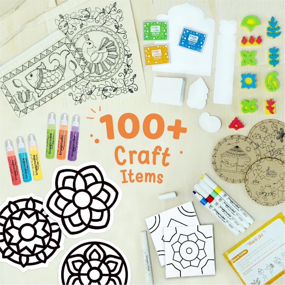 Imagimake DIY Indian Art Forms | Art & Craft Kit for Kids | Age 8+ | Learn 5 Indian art forms—Madhubani, Warli, Lippan, Mandala & block printing; 20+ craft projects; screen-free for kids