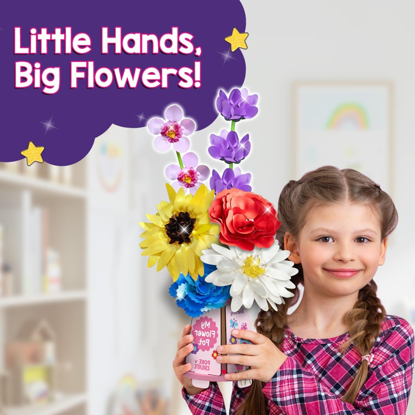 Smartivity Art & Craft Kit - Poke Art Flower Making Kit for Kids Ages 4, 5, 6, 7, 8, 9, 10 Years Old, Create 8 Beautiful Flowers with Pot, Creative Birthday Gift for Girls & Boys, DIY Fun Activity Kit