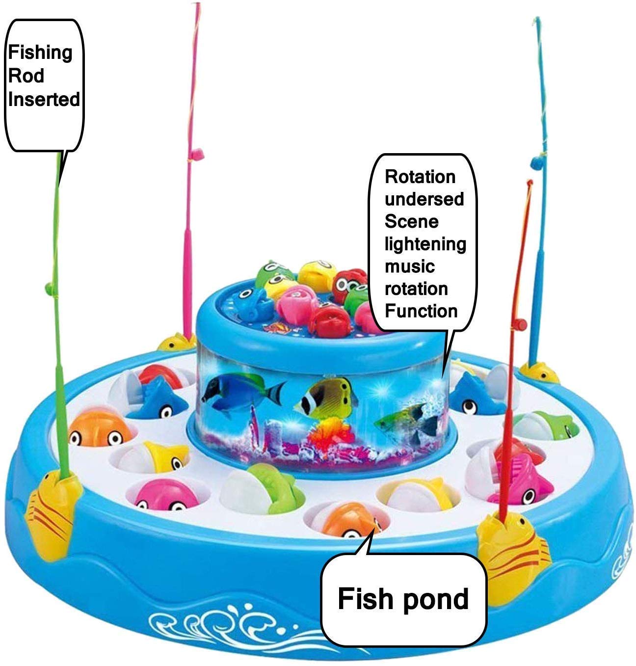 Toyshine Fish Catching Game Big with 26 Fishes and 4 Pods, Includes Music, Lights (Battery Included) - Multi-Color