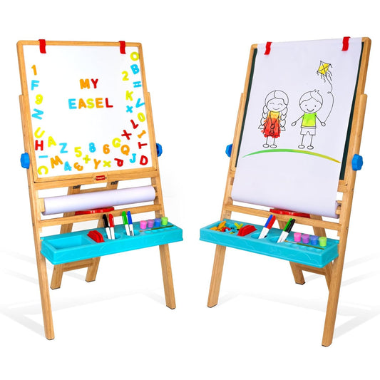 Giggles Funskool My First Easel, 4in1 Double Sided Wooden Magnetic Board with Alphabets & Numbers, Learning, Fun & Engaging Activity, Multicolor, Gift Set for Kids, Age 3+ Years