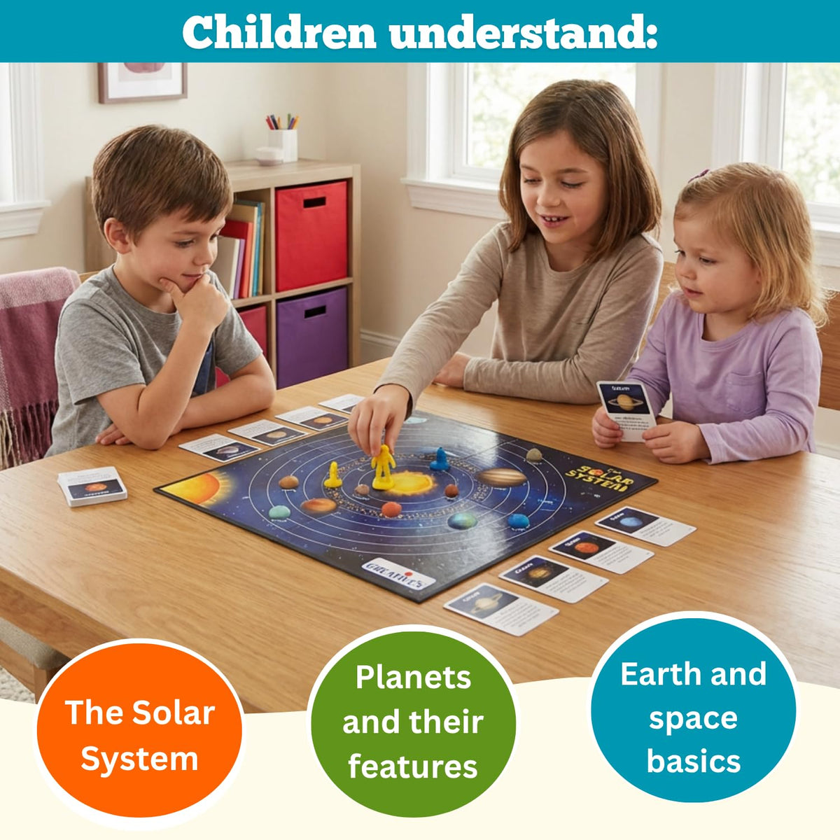 Creative's The Solar System Board Game, Planets Sun Moon Stars Quiz, 98 Question Cards, 2–4 Players, Space Science, STEM Learning Game, Ages 8 and Up