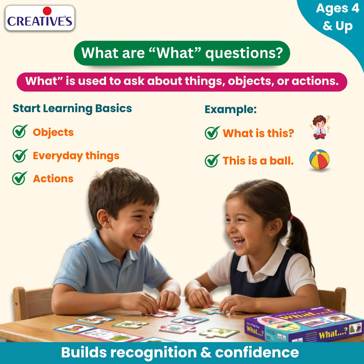 Creative's Wh Questions Series - Let's Find Out - What? | 27 Self-Correcting Question & Answer Match-Up Puzzles | Early Reading, Vocabulary & Language Development Educational Toy for Kids Age 4+